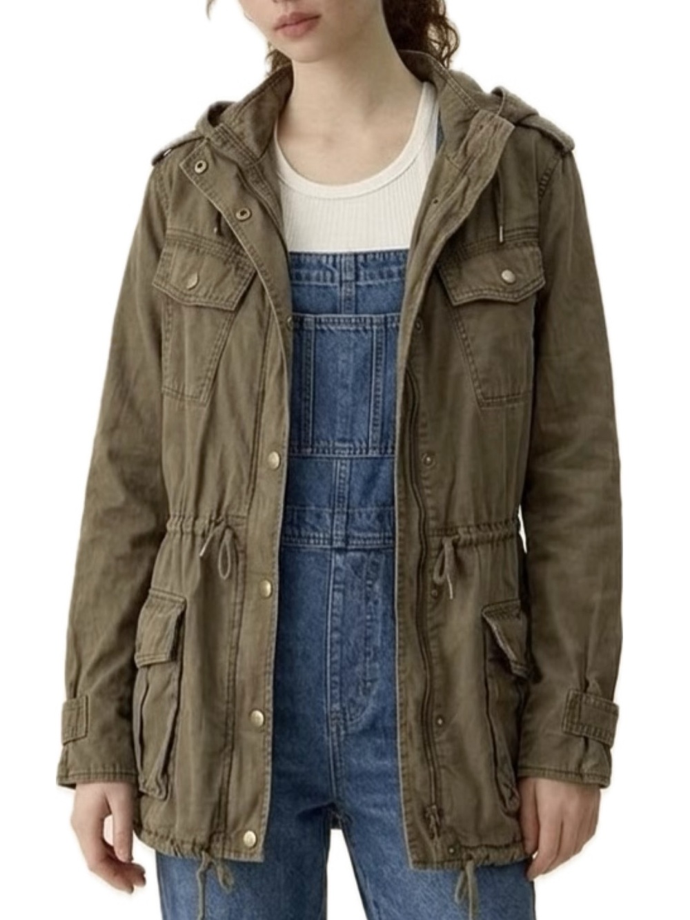 Aritzia Talula Trooper Cargo Utility Jacket Size XXS Dark Olive Hooded Anorak